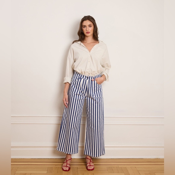 Loup Denim - NWOT LOUP Simone Wide Crop Pants in Navy Striped